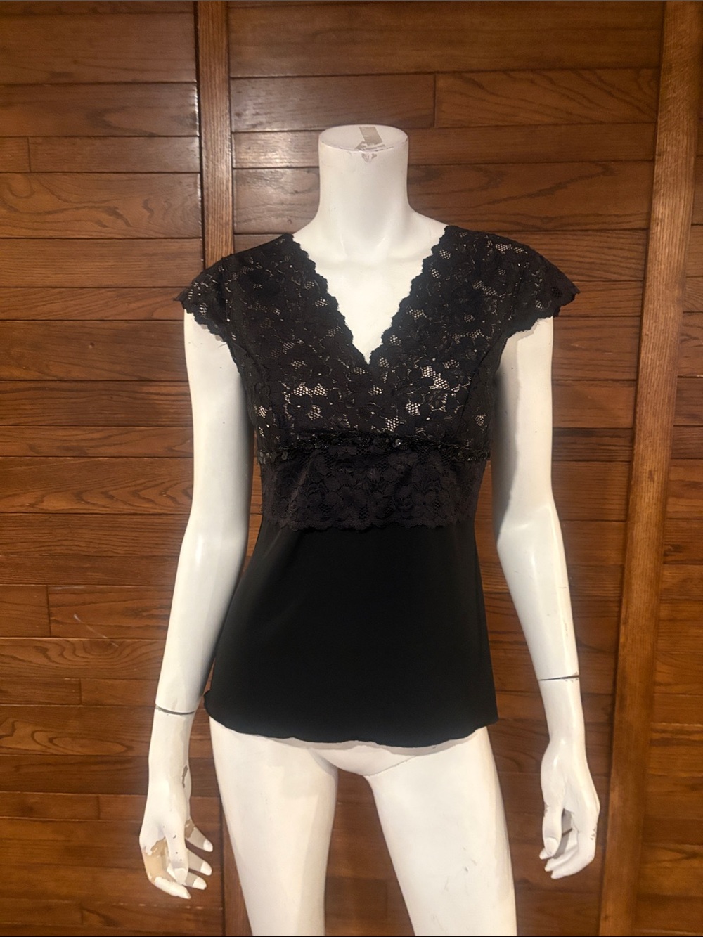 Jessica Black Lace V-Neck Cap Sleeve Top